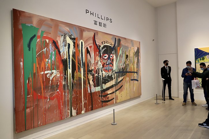 Le tableau "Untitled" a été peint en 1982 par l'artiste néo-expressionniste Jean-Michel Basquiat, disparu à l'âge de 27 ans (archives). © KEYSTONE/EPA/RITCHIE B. TONGO