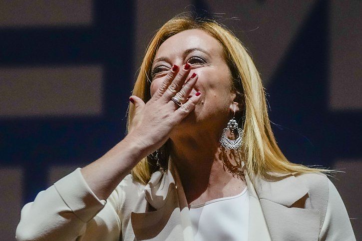 Le parti de Giorgia Meloni est crédité de près d'un quart des voix dans les derniers sondages (archives). © KEYSTONE/AP/Gregorio Borgia