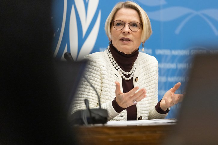 La secrétaire d'Etat Livia Leu avait la tâche de défendre la situation des droits humains en Suisse devant les autres Etats membres de l'ONU. © KEYSTONE/PIERRE ALBOUY