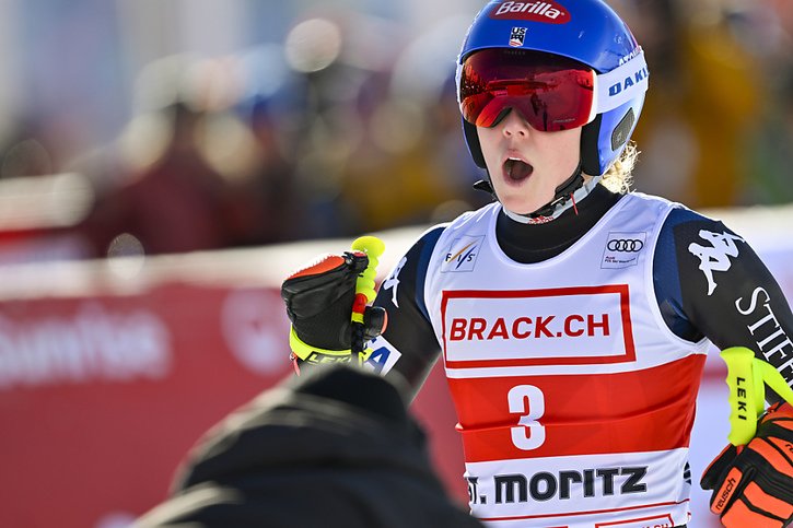 Mikaela Shiffrin est allée chercher sa 91e victoire en Coupe du monde lors de la descente de St-Moritz © KEYSTONE/GIAN EHRENZELLER